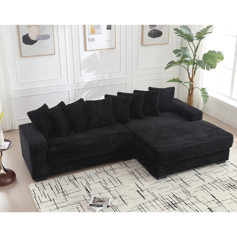 Oversized L Shaped Sofa Corduroy with Chaise Daybed with Armrests and Eight Throw Pillows