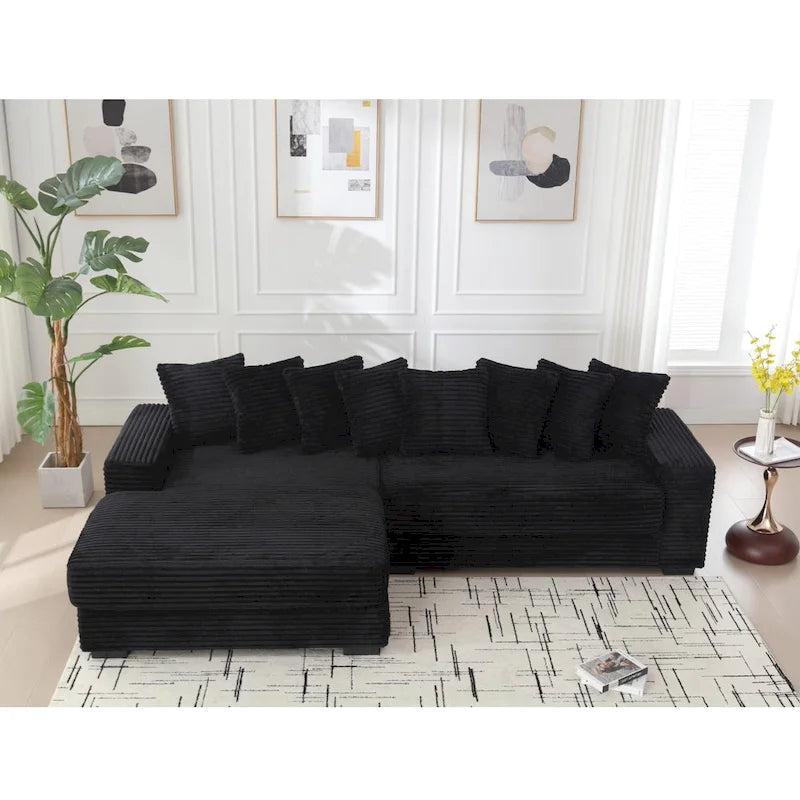 Oversized L Shaped Sofa Corduroy with Chaise Daybed with Armrests and Eight Throw Pillows