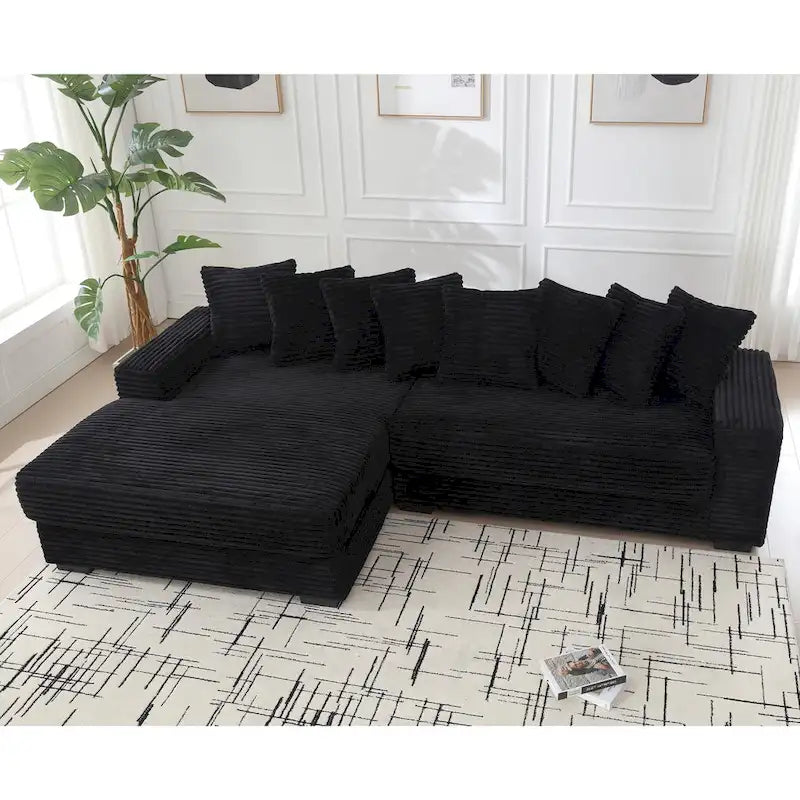 Oversized L Shaped Sofa Corduroy with Chaise Daybed with Armrests and Eight Throw Pillows