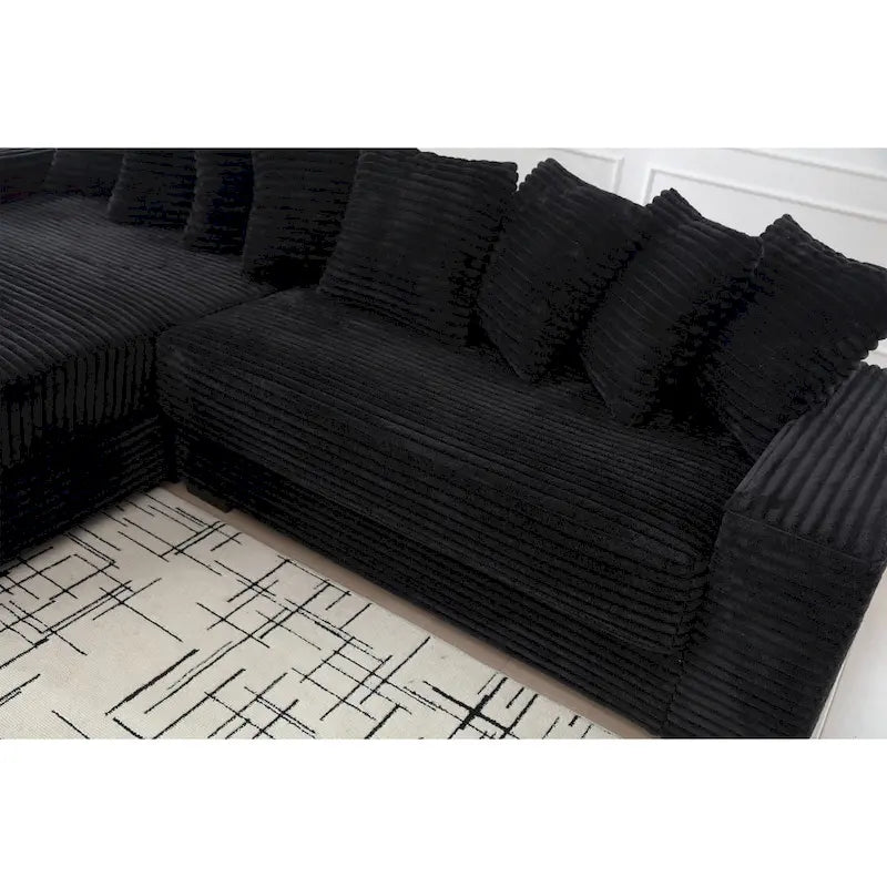 Oversized L Shaped Sofa Corduroy with Chaise Daybed with Armrests and Eight Throw Pillows