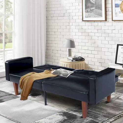 68 in. Soft Convertible Sofa Bed with Adjustable Backrest and Solid Wood Legs