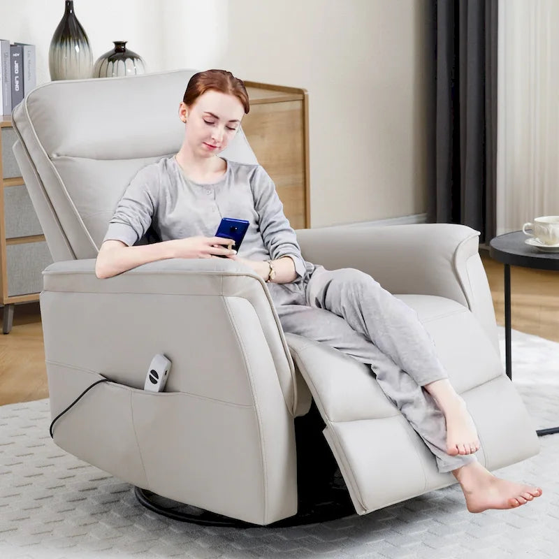 HOMYKA Swivel Power Recliner Faux Leather Glider With USB Port