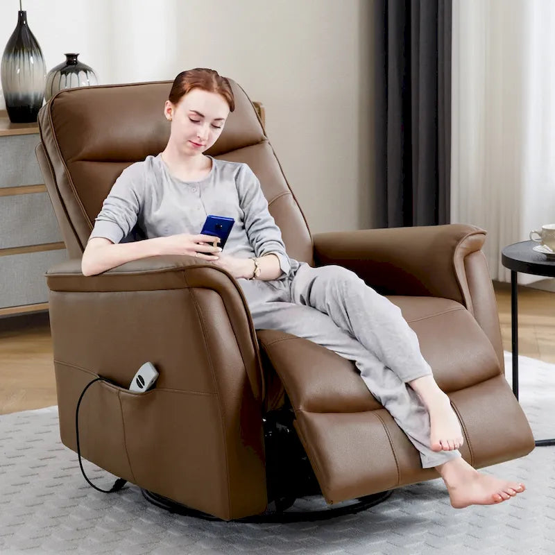 HOMYKA Swivel Power Recliner Faux Leather Glider With USB Port