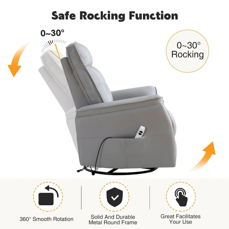 HOMYKA Swivel Power Recliner Faux Leather Glider With USB Port