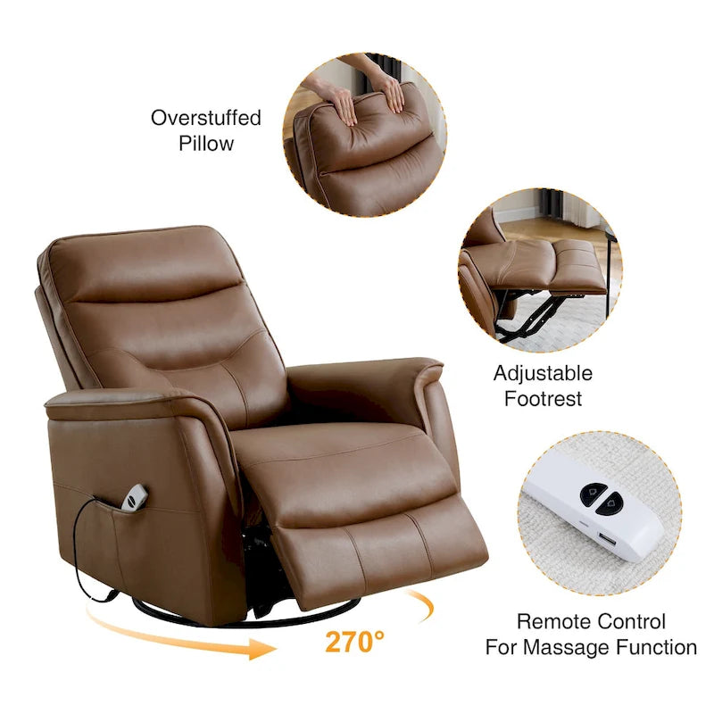 HOMYKA Swivel Power Recliner Faux Leather Glider With USB Port