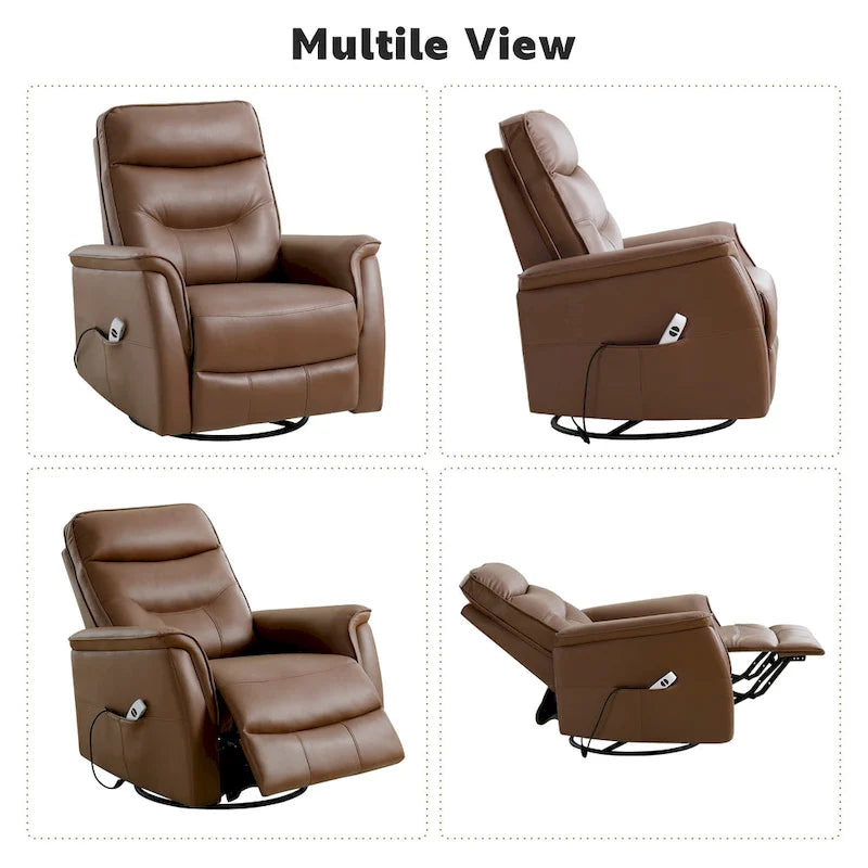 HOMYKA Swivel Power Recliner Faux Leather Glider With USB Port