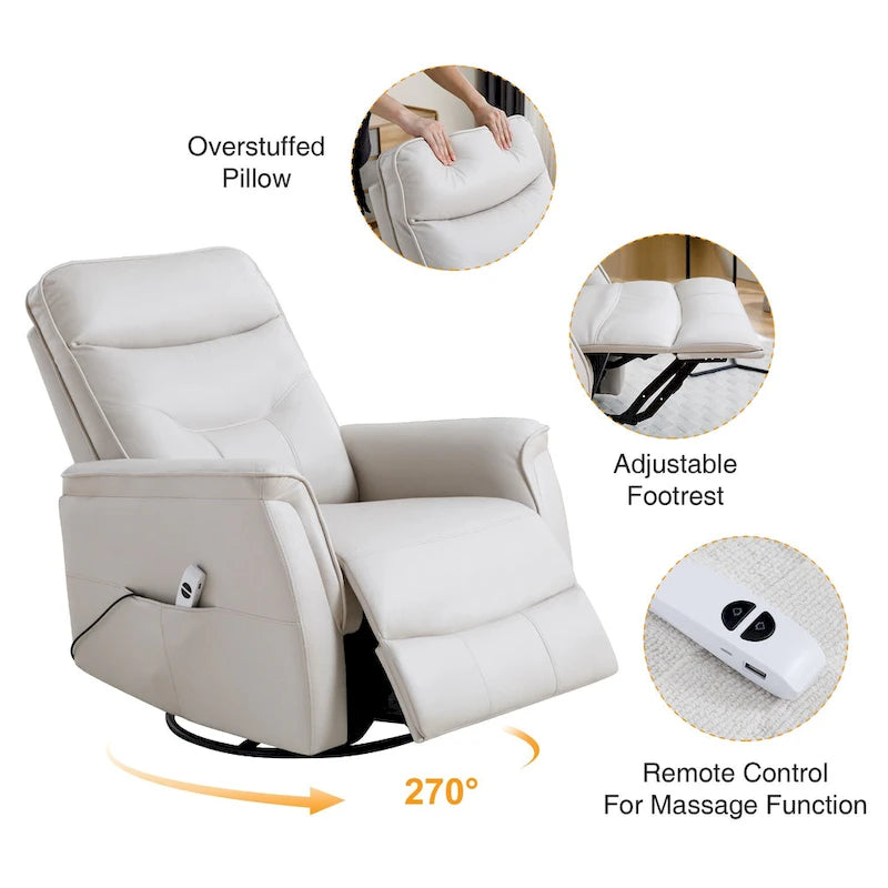 HOMYKA Swivel Power Recliner Faux Leather Glider With USB Port